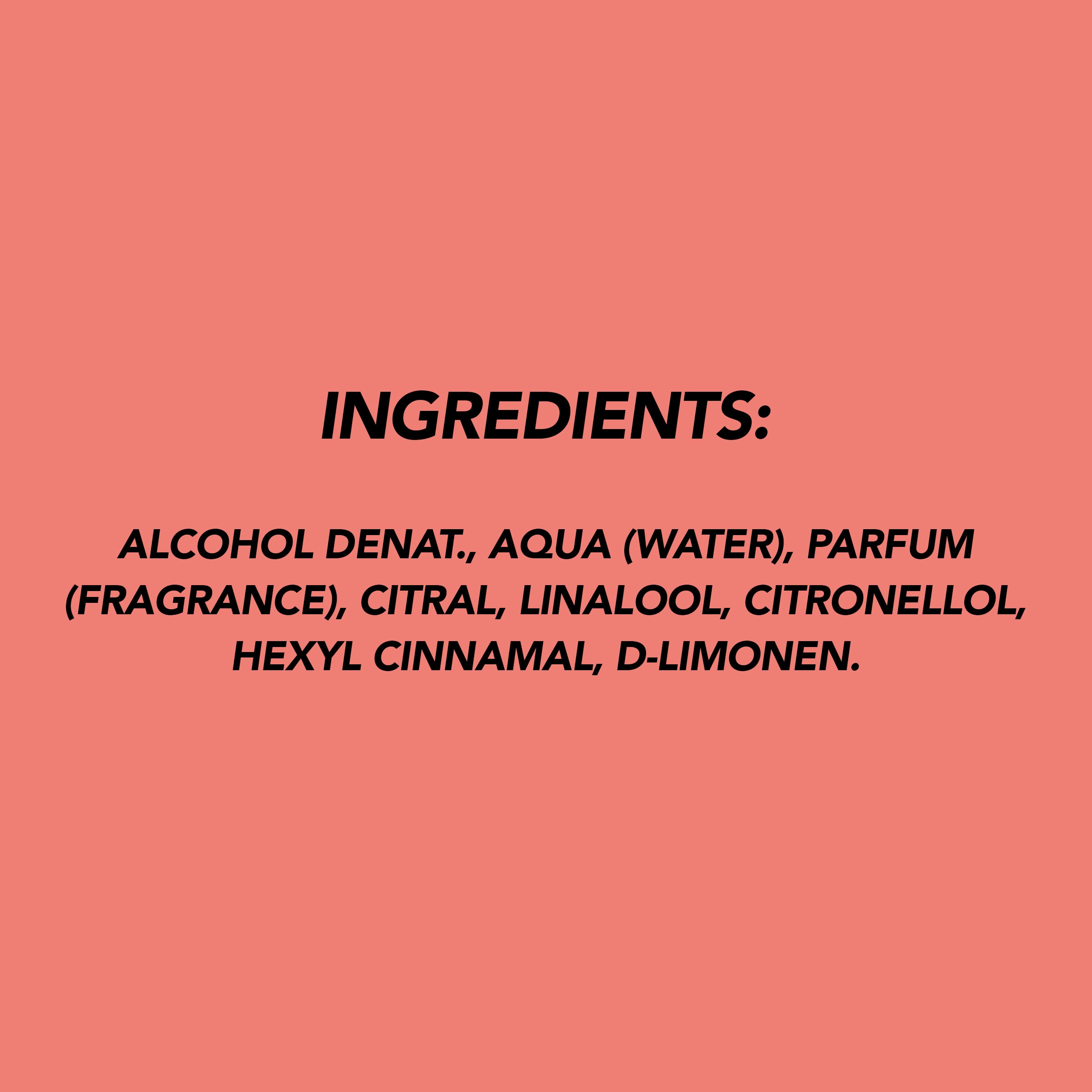 List of ingredients on a pink background

