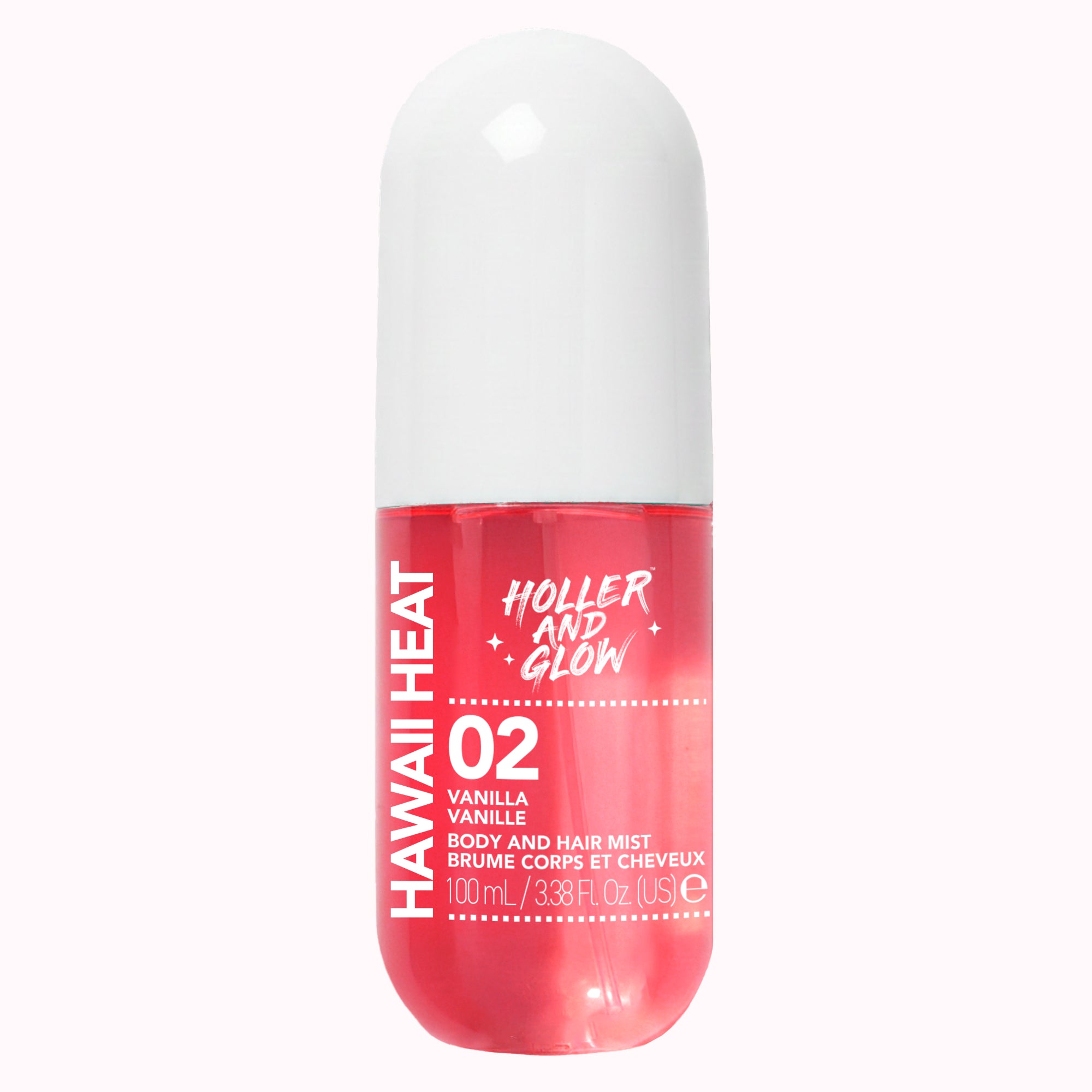Hawaii Heat Holler and Glow body and hair mist bottle on a white background