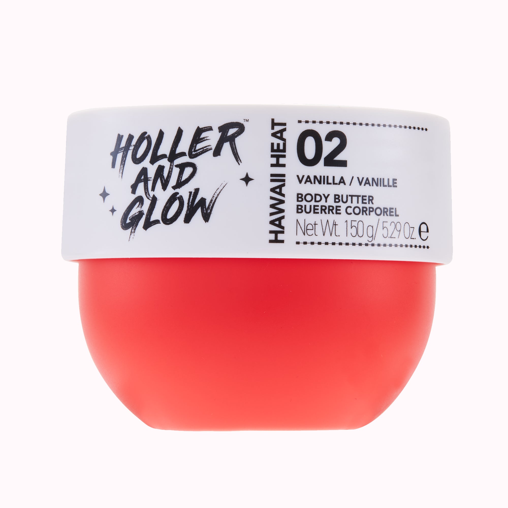 Body butter jar with 'Holler and Glow' label on a white background